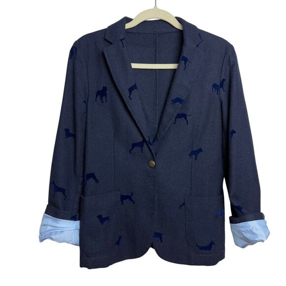 Vilagallo Navy Blue Blazer with Animal Print - Picture 1 of 7